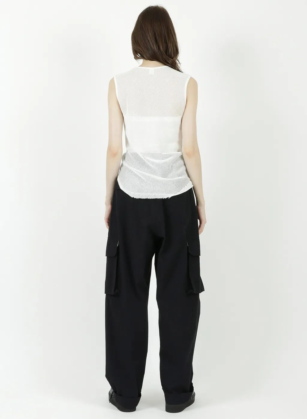 Cotton Faux Linen Knit Asymme Tank Top