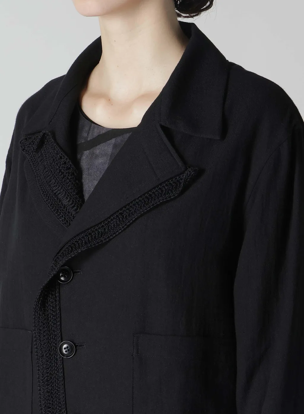 Cotton Flax Viyella Crochet 3-Button Blouson