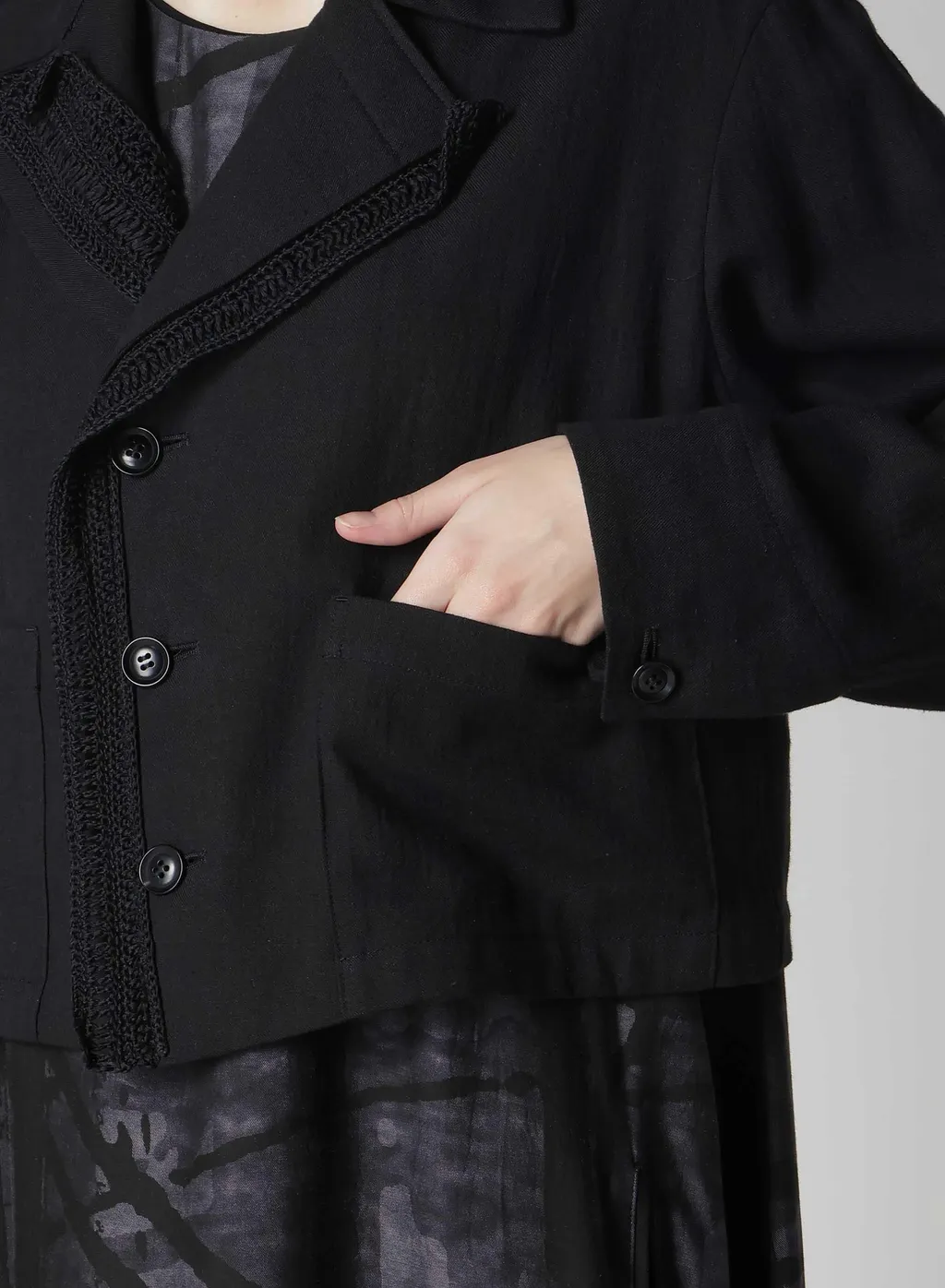 Cotton Flax Viyella Crochet 3-Button Blouson