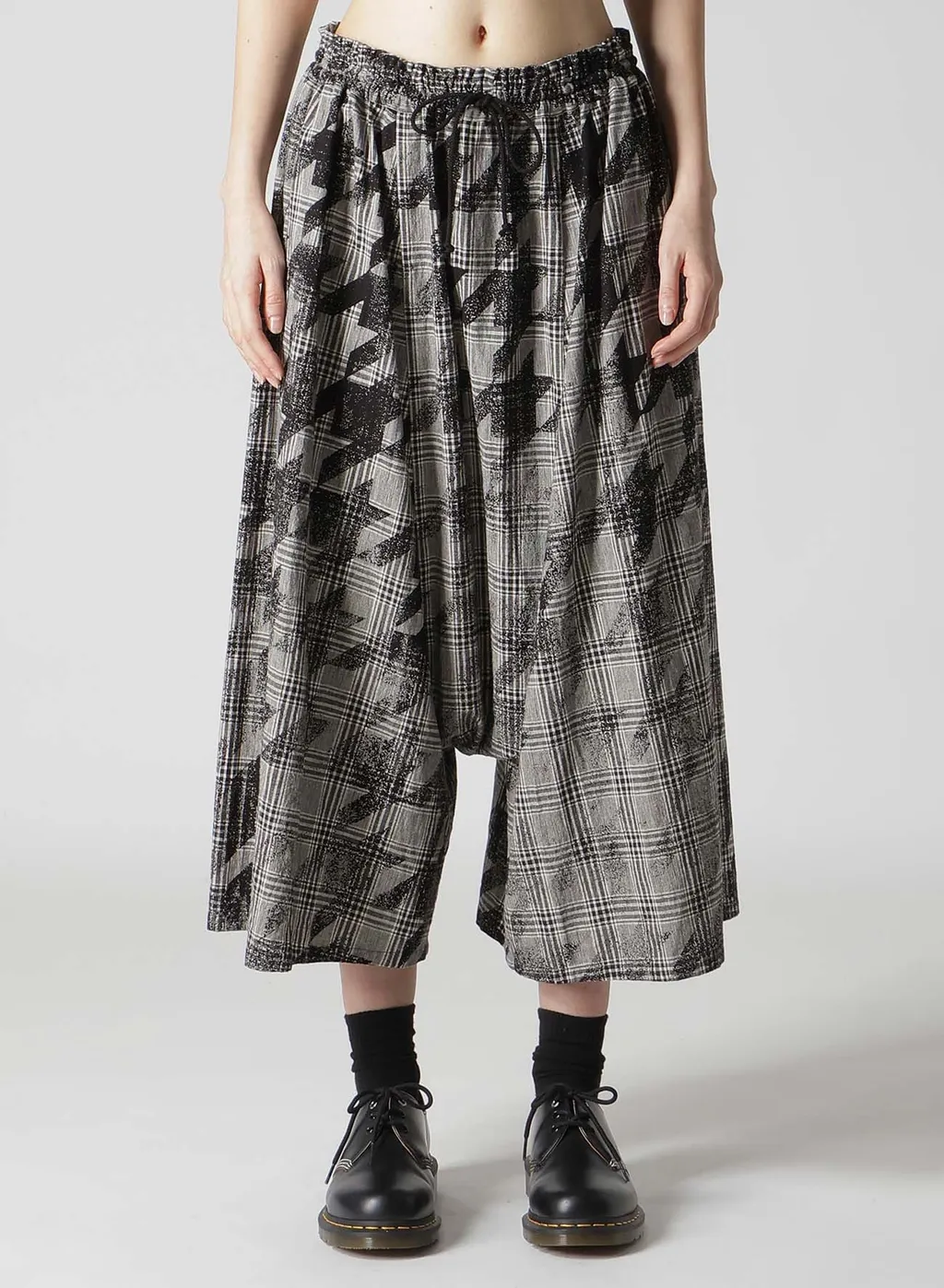 Cotton/Linen Plaid×Big Houndstooth Gathered Pants
