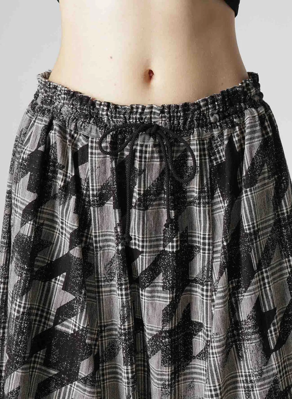 Cotton/Linen Plaid×Big Houndstooth Gathered Pants