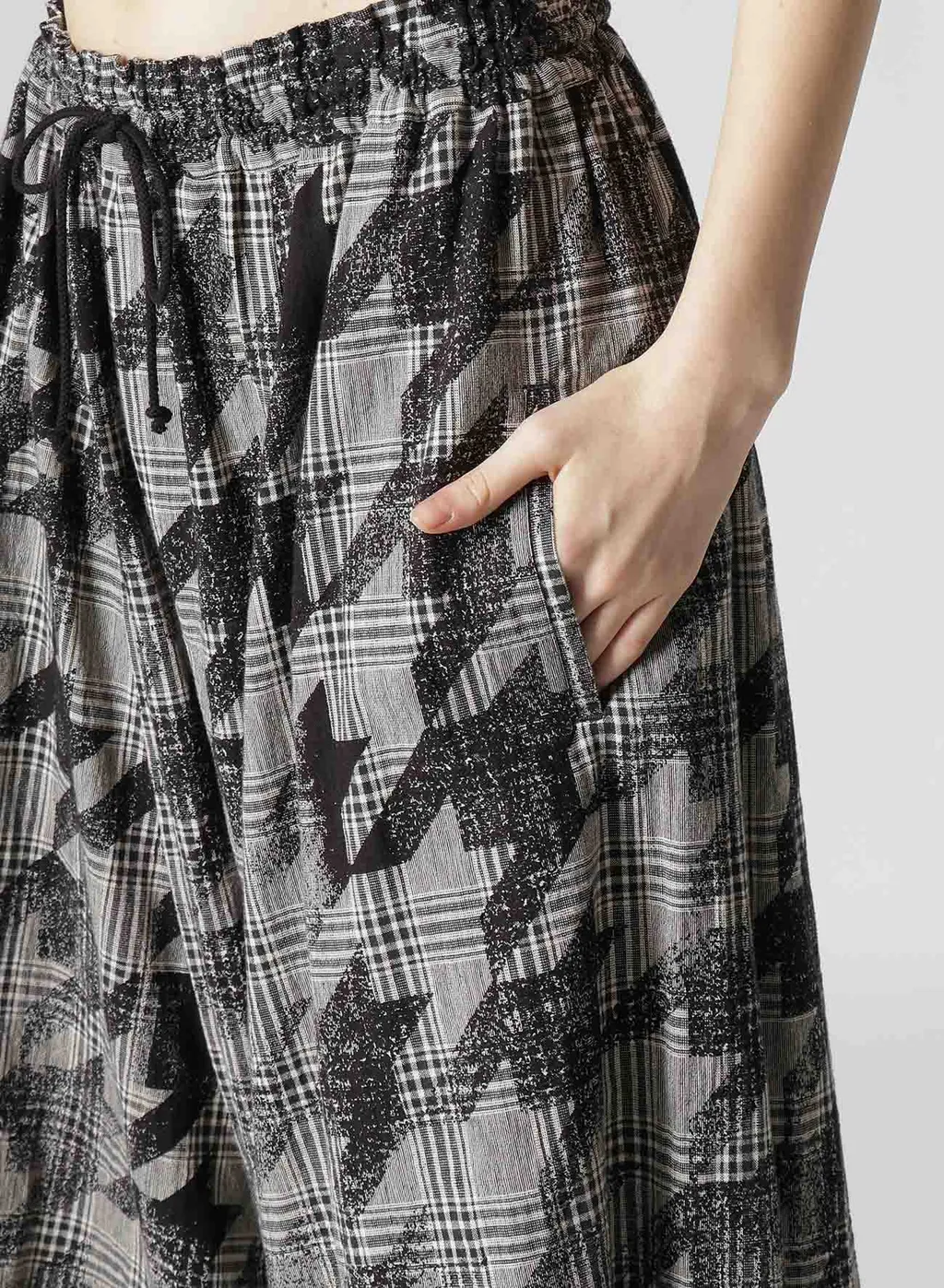 Cotton/Linen Plaid×Big Houndstooth Gathered Pants