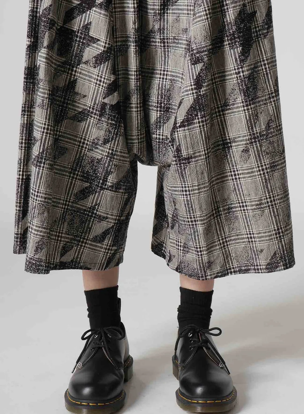 Cotton/Linen Plaid×Big Houndstooth Gathered Pants