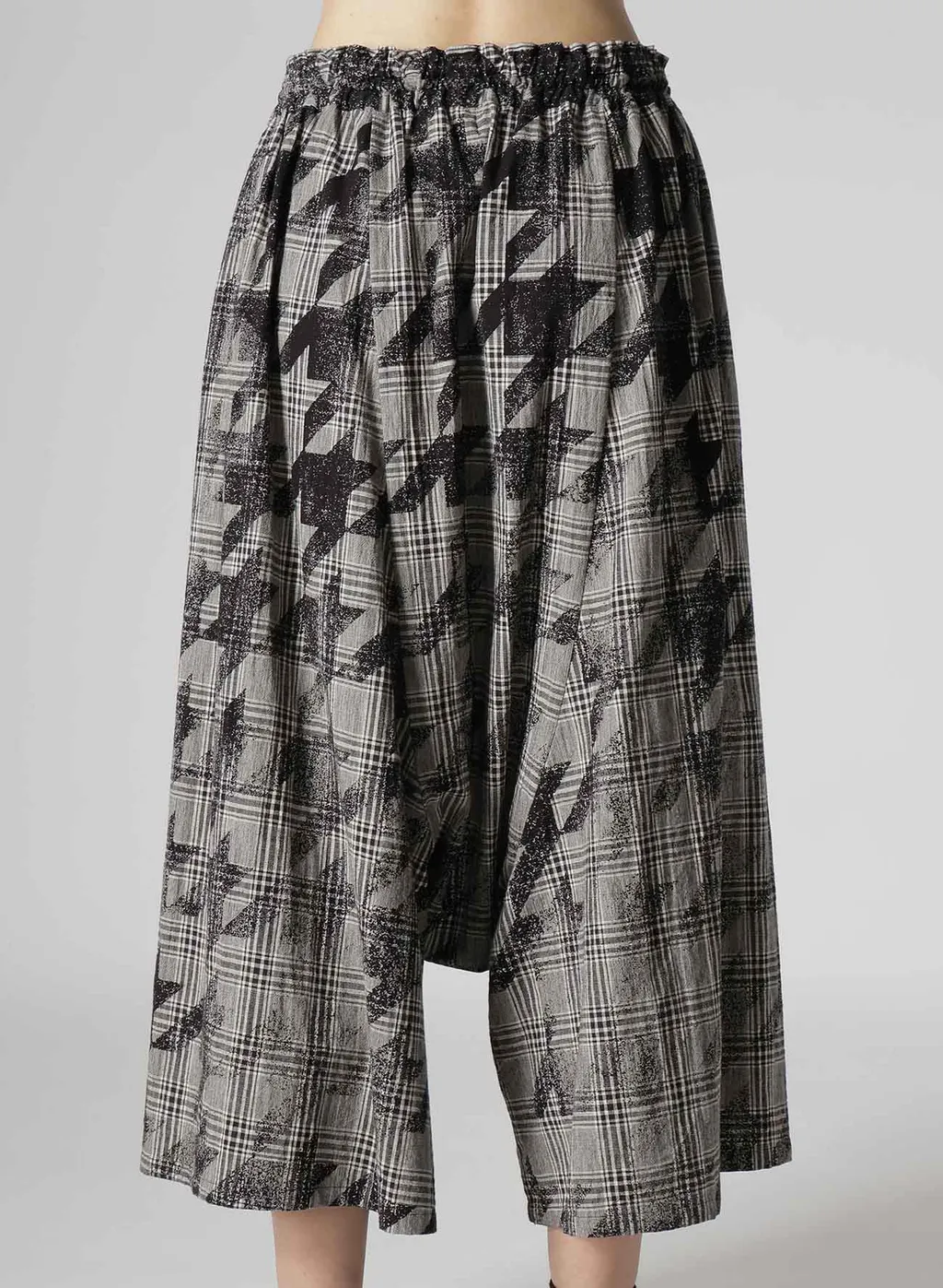 Cotton/Linen Plaid×Big Houndstooth Gathered Pants