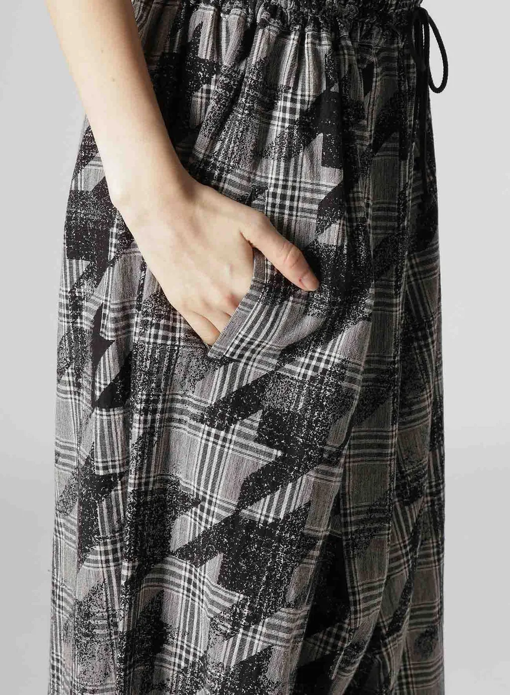 Cotton/Linen Plaid×Big Houndstooth Gathered Pants