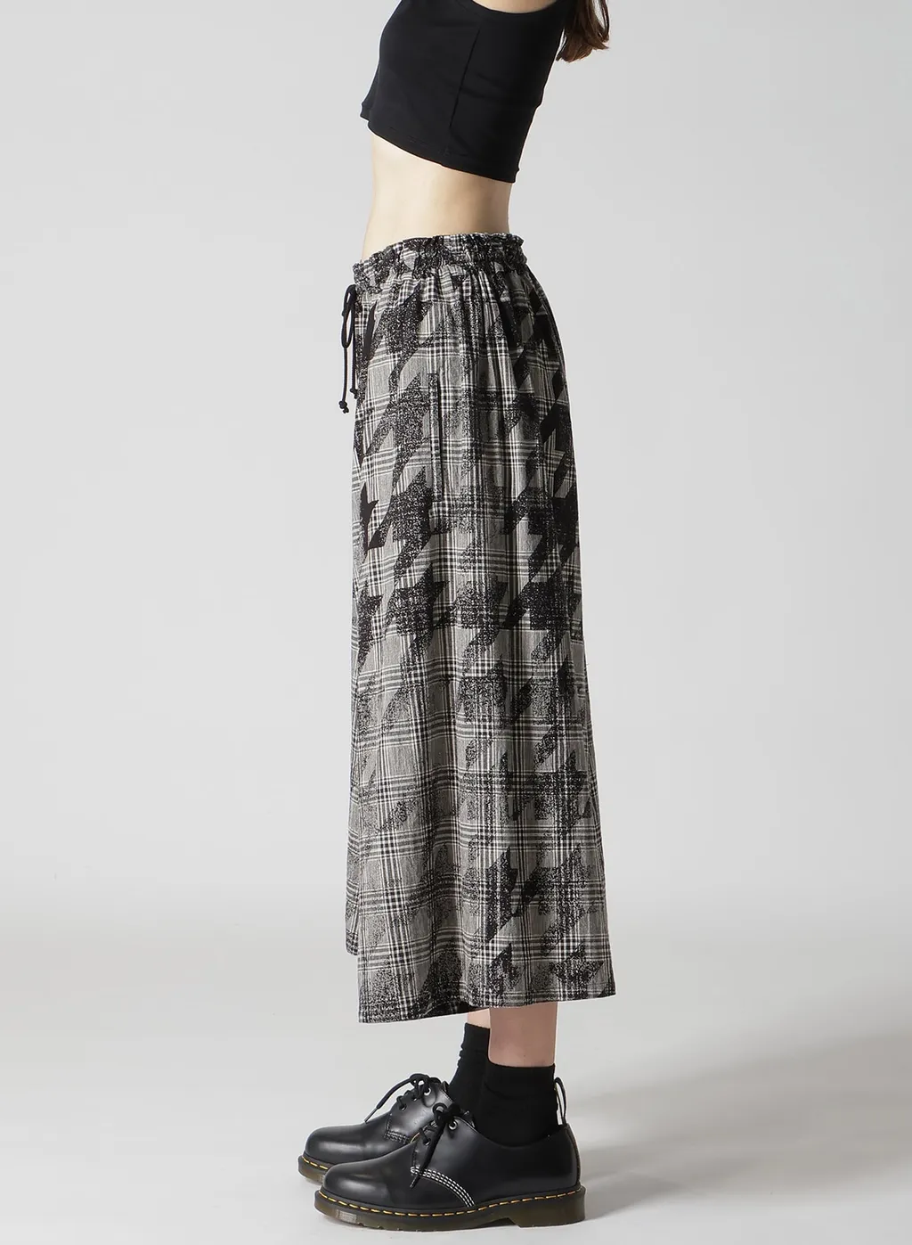 Cotton/Linen Plaid×Big Houndstooth Gathered Pants