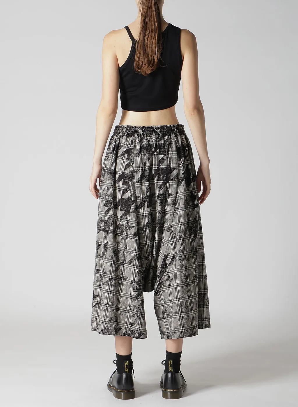 Cotton/Linen Plaid×Big Houndstooth Gathered Pants