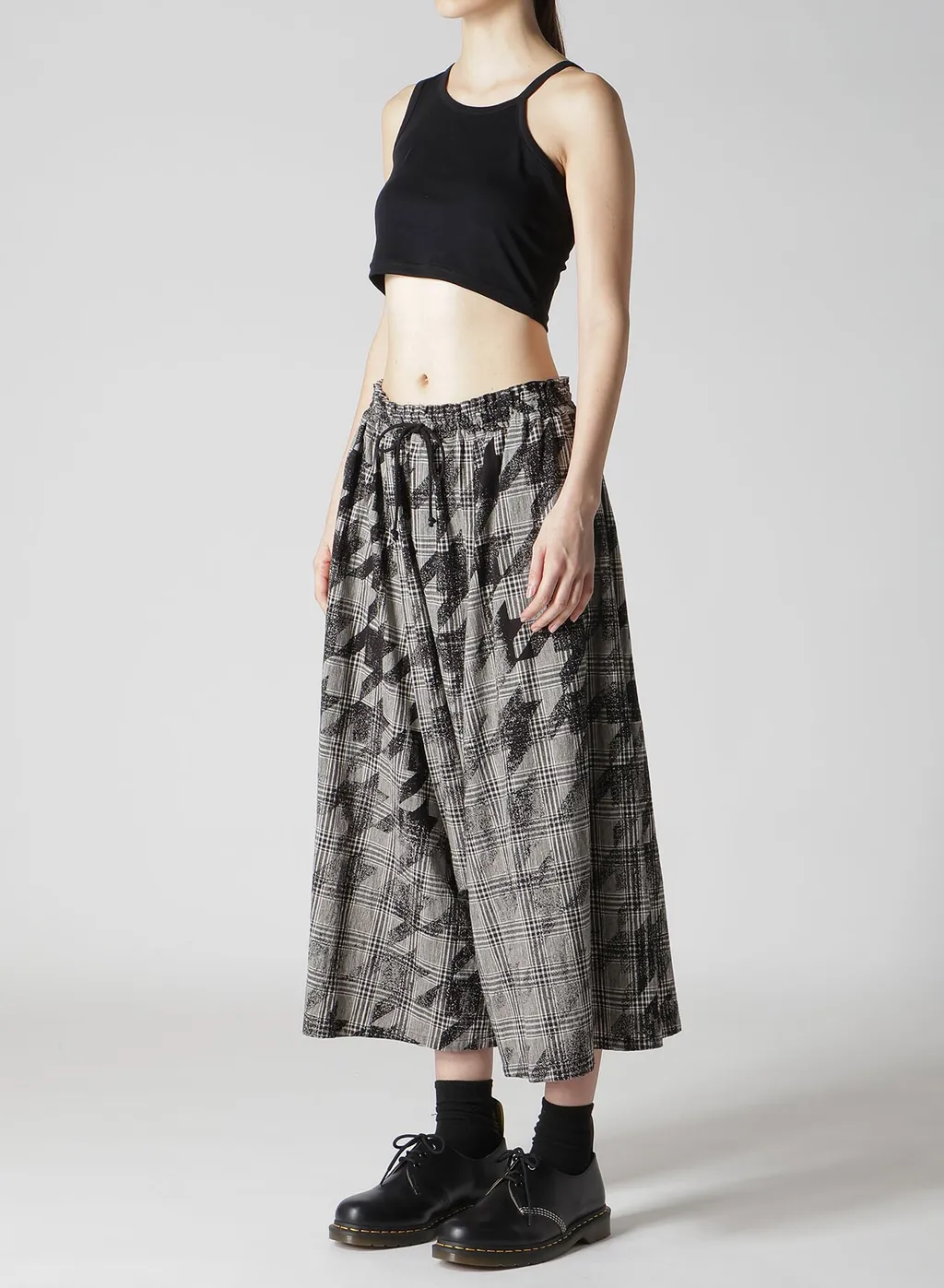 Cotton/Linen Plaid×Big Houndstooth Gathered Pants