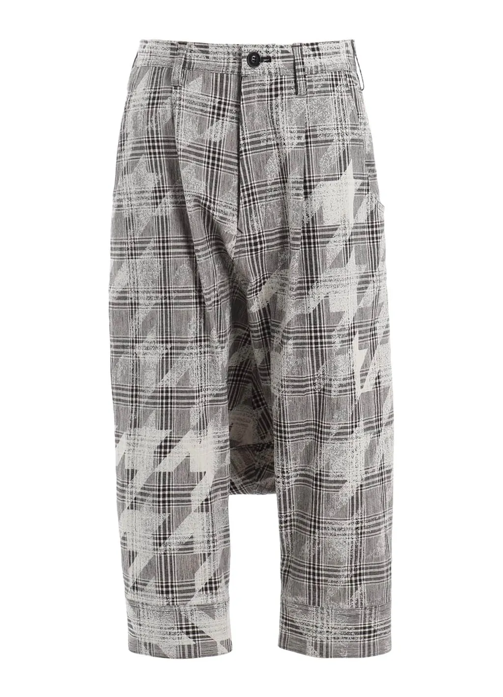 Cotton/Linen Plaid×Big Houndstooth Cuffed Hem Sarrouel Pants