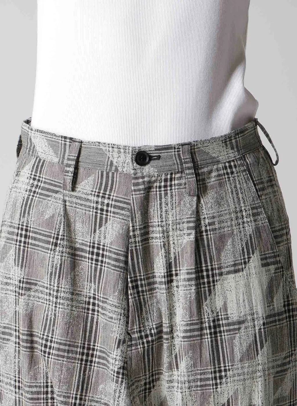 Cotton/Linen Plaid×Big Houndstooth Cuffed Hem Sarrouel Pants