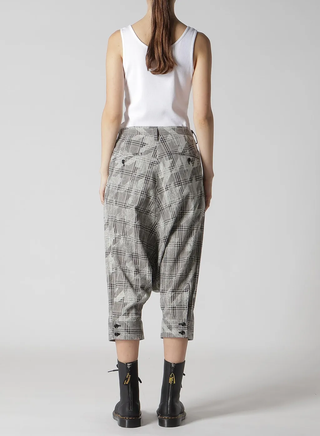 Cotton/Linen Plaid×Big Houndstooth Cuffed Hem Sarrouel Pants