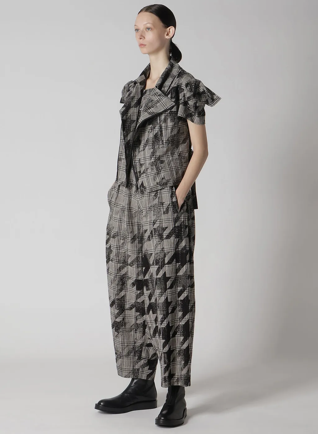 Cotton/Linen Plaid×Big Houndstooth Overalls