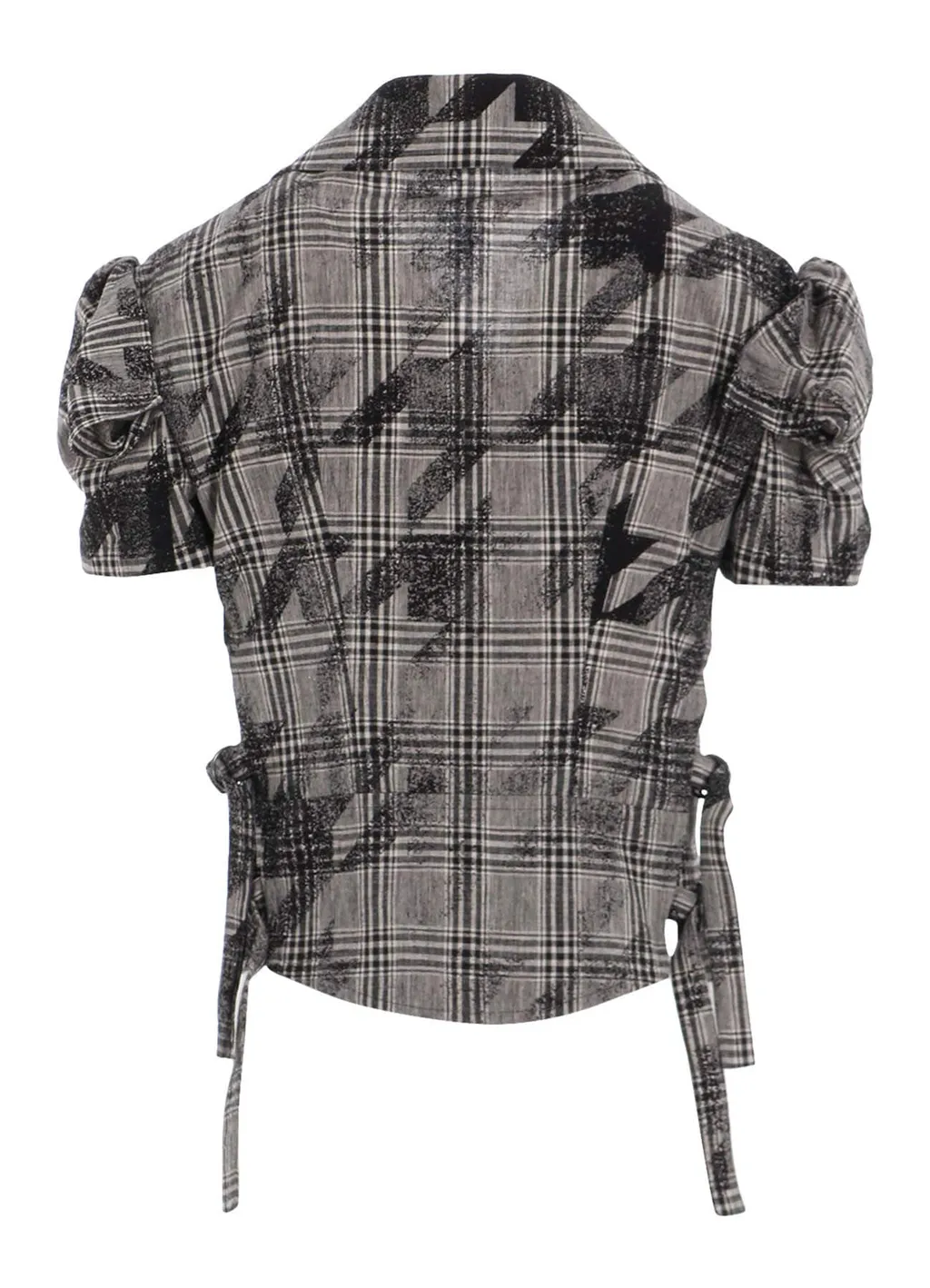 Cotton/Linen Plaid×Big Houndstooth Short Sleeve Moto Jacket