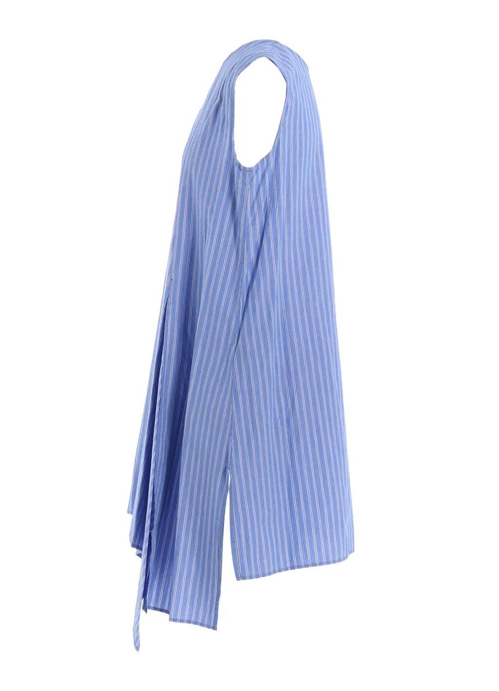 Stripe Cotton Left Front Slit Blouse