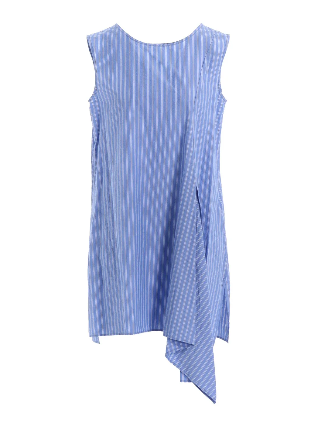 Stripe Cotton Left Front Slit Blouse