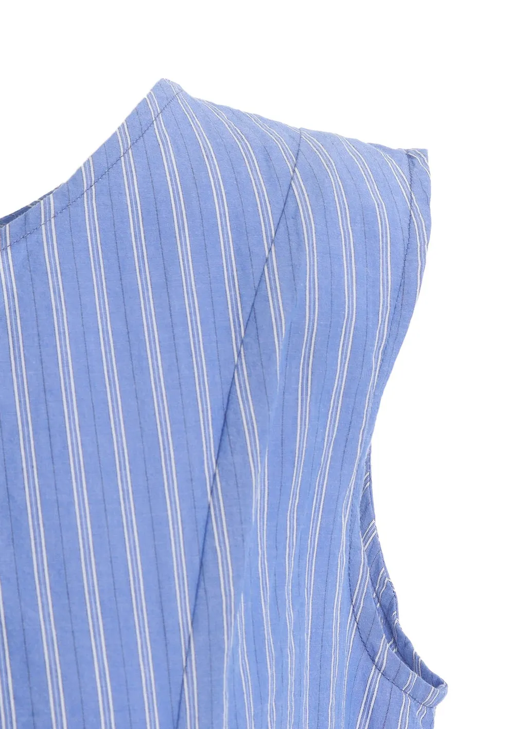 Stripe Cotton Left Front Slit Blouse