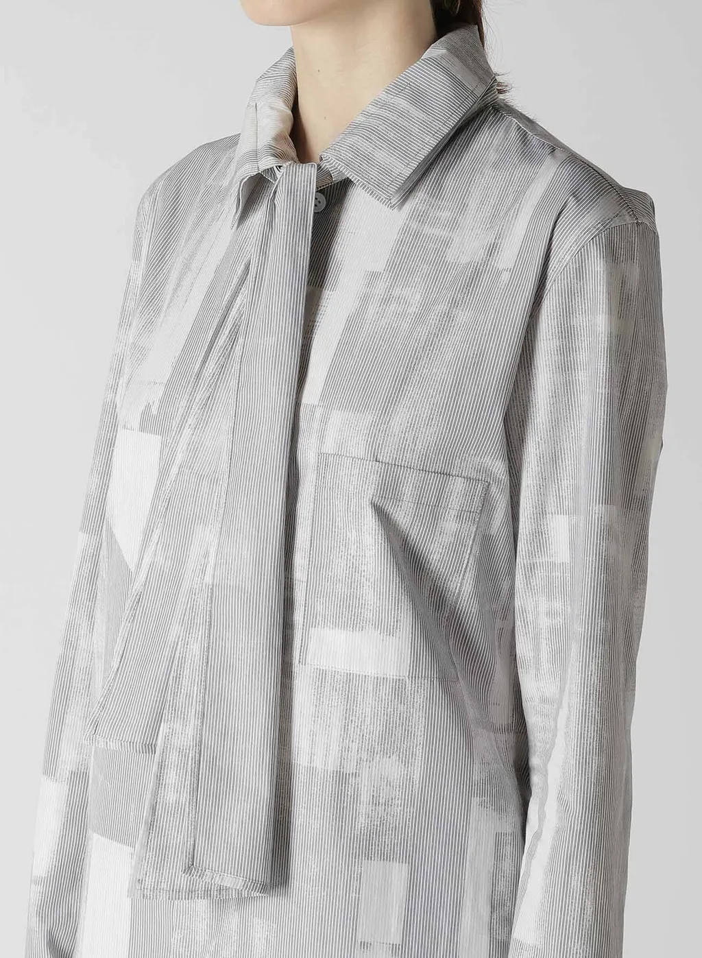 Typewriter Stripe Bow Collar Blouse