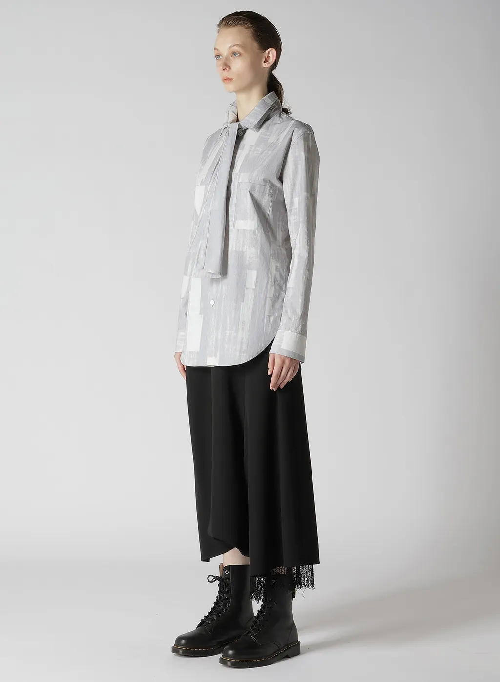 Typewriter Stripe Bow Collar Blouse