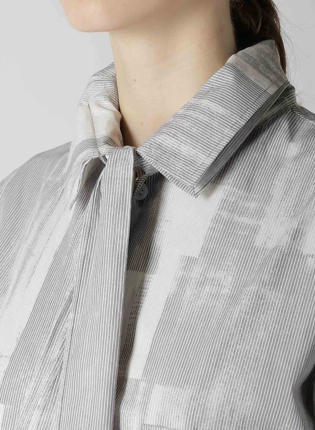 Typewriter Stripe Bow Collar Blouse