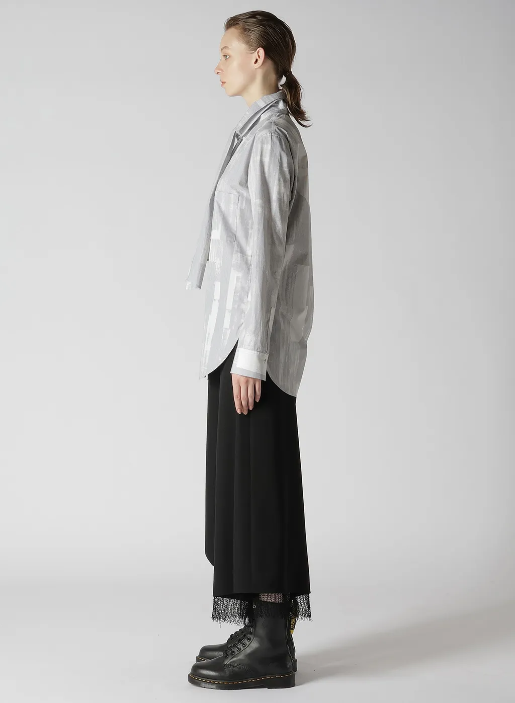 Typewriter Stripe Bow Collar Blouse