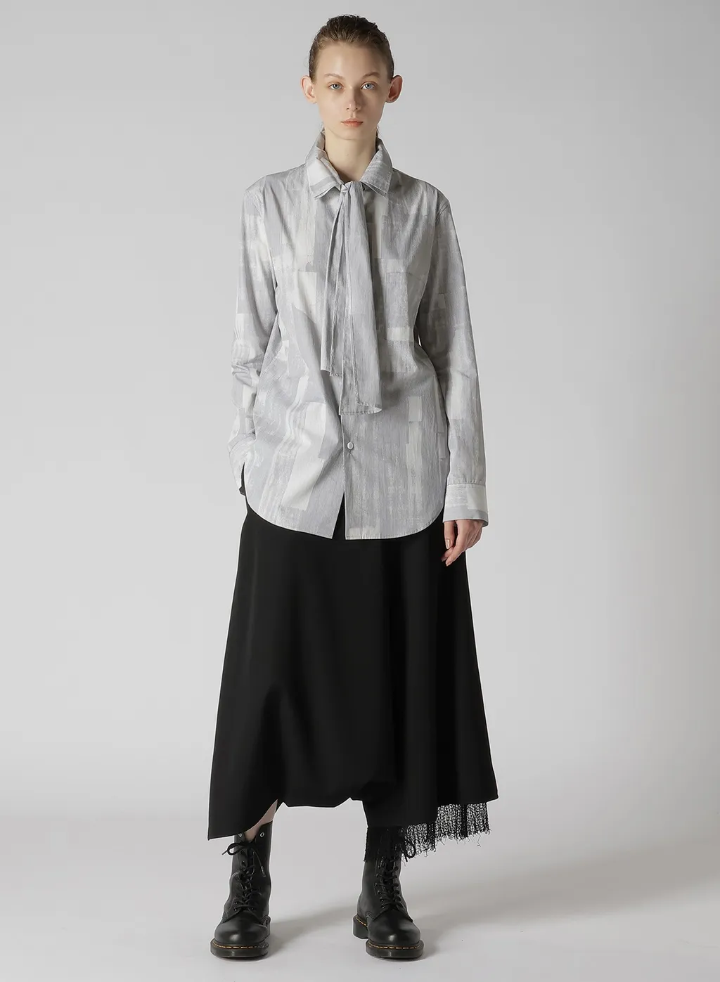 Typewriter Stripe Bow Collar Blouse