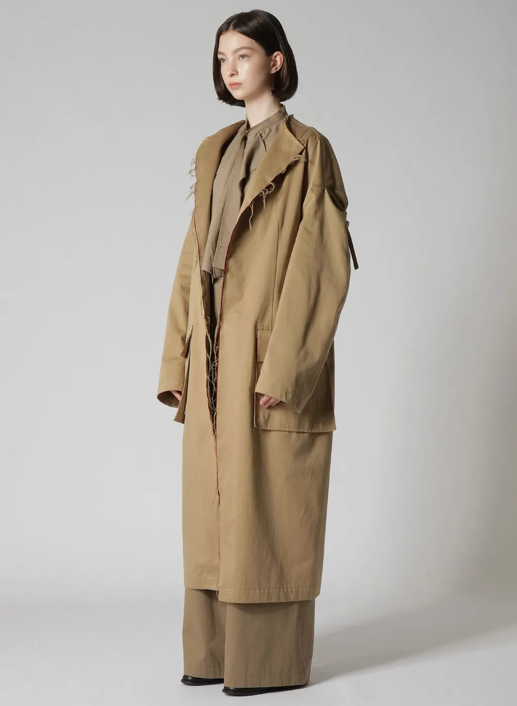 Double Faced Twill No Collar Coat