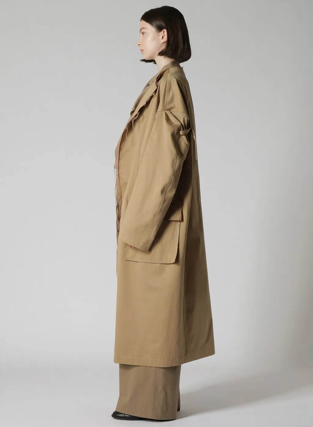 Double Faced Twill No Collar Coat