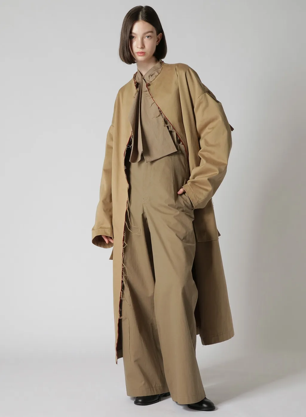 Double Faced Twill No Collar Coat