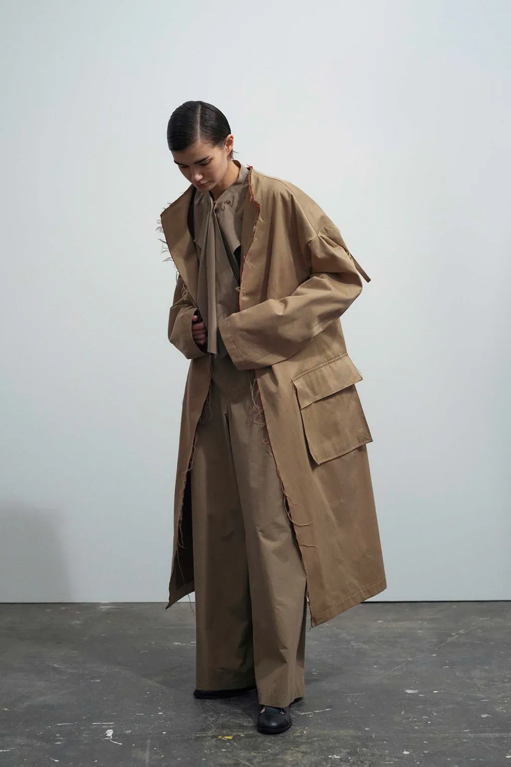 Double Faced Twill No Collar Coat