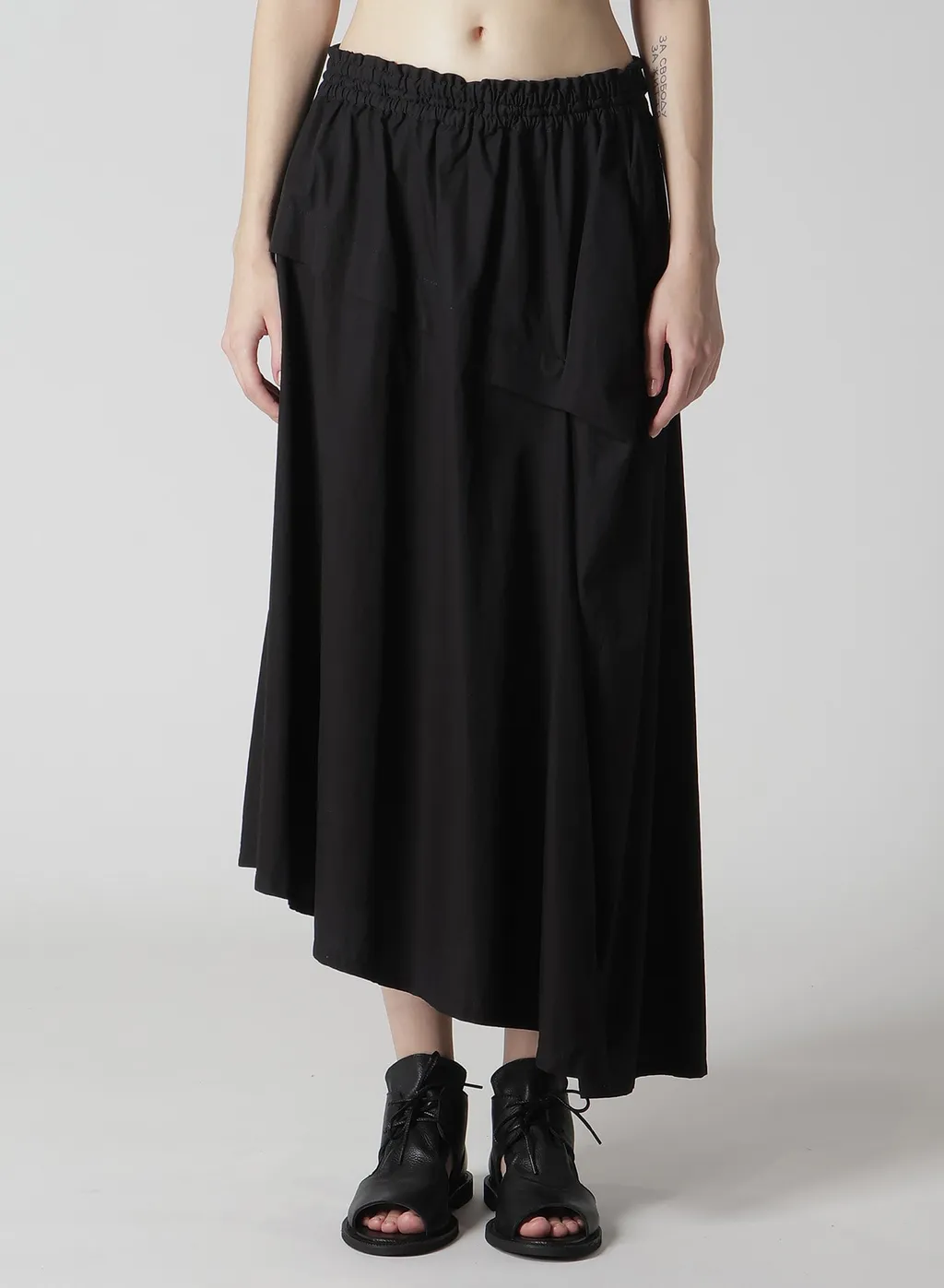 Cotton Broad Garment Dyeing Right Tucked Asymmetric Skirt
