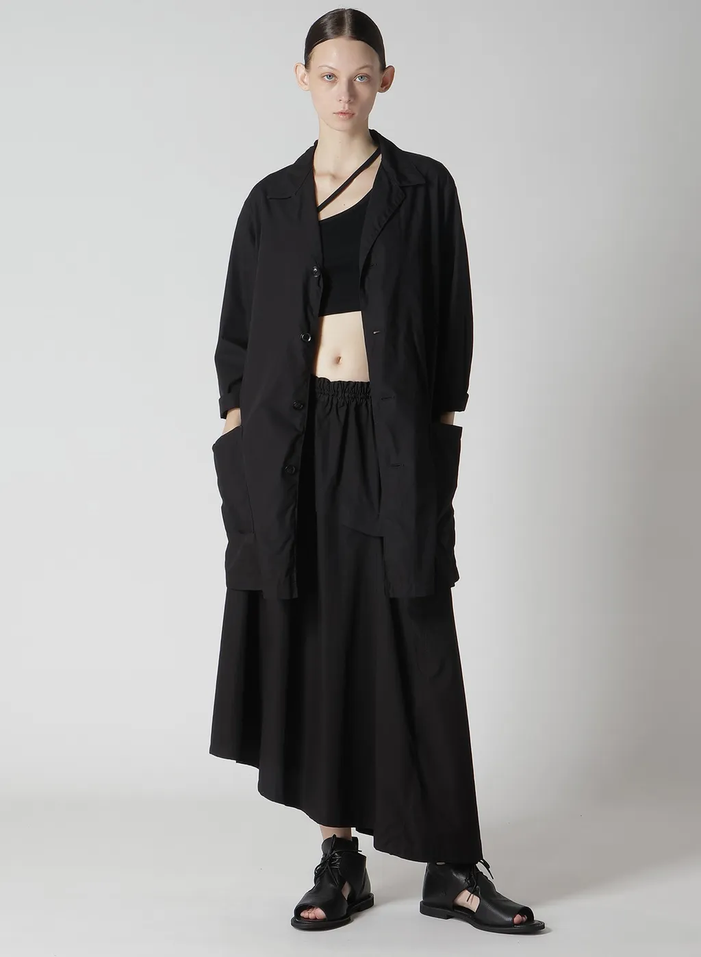 Cotton Broad Garment Dyeing Right Tucked Asymmetric Skirt