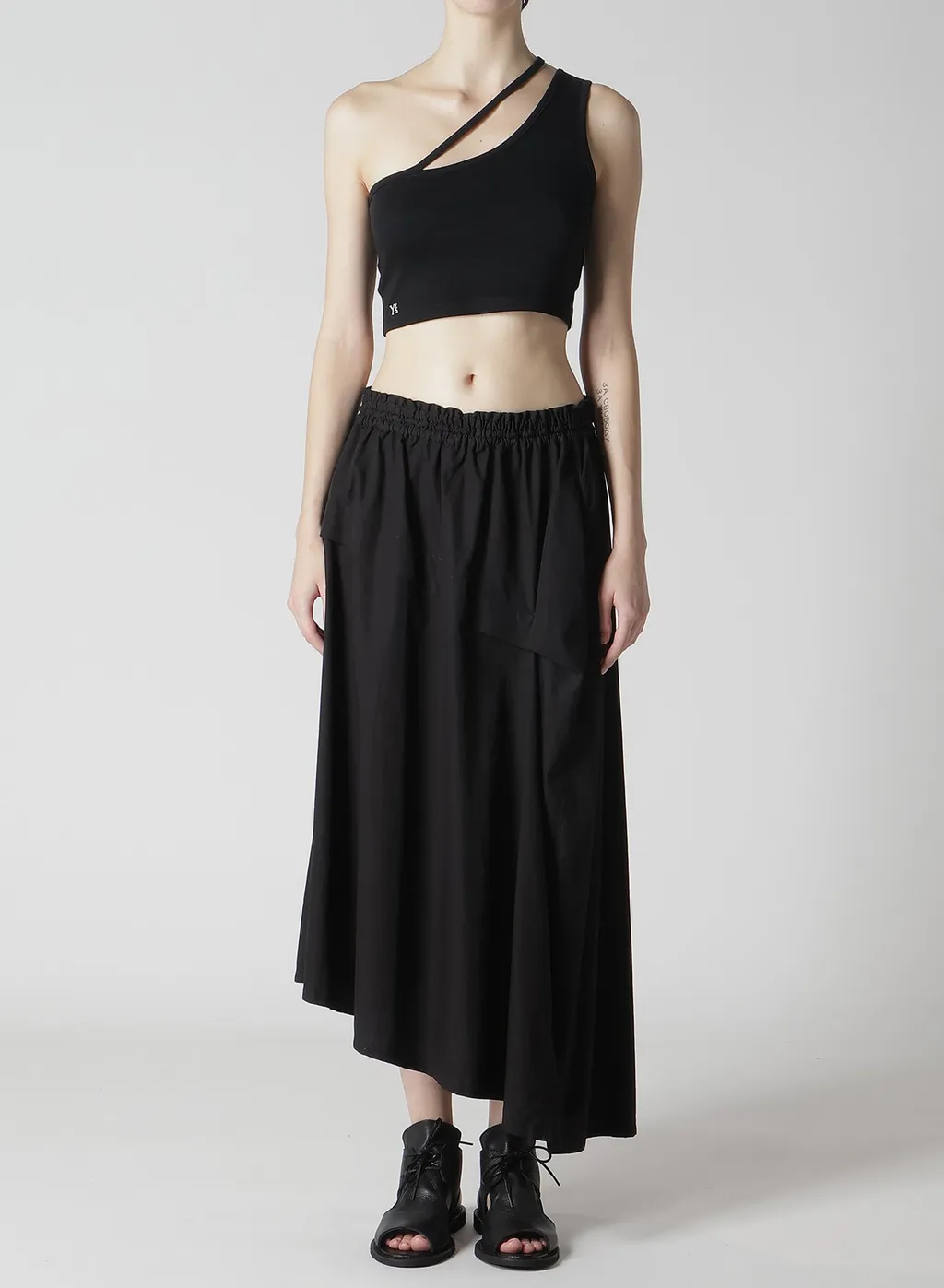 Cotton Broad Garment Dyeing Right Tucked Asymmetric Skirt
