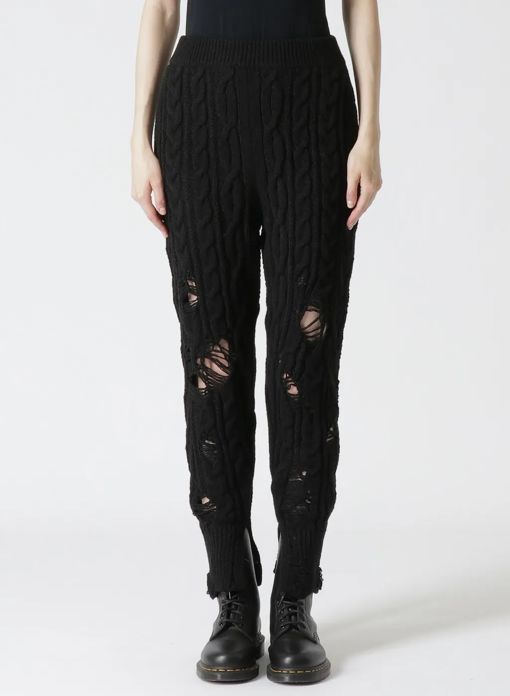 Acrylic Wool Ripped Aran Knit Rib Pants