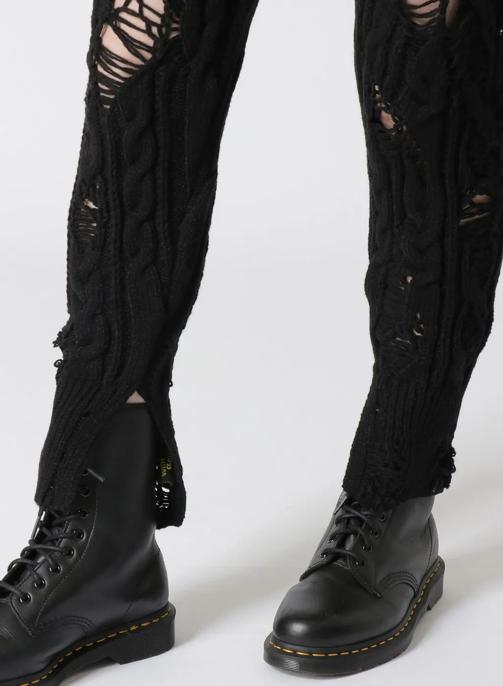 Acrylic Wool Ripped Aran Knit Rib Pants