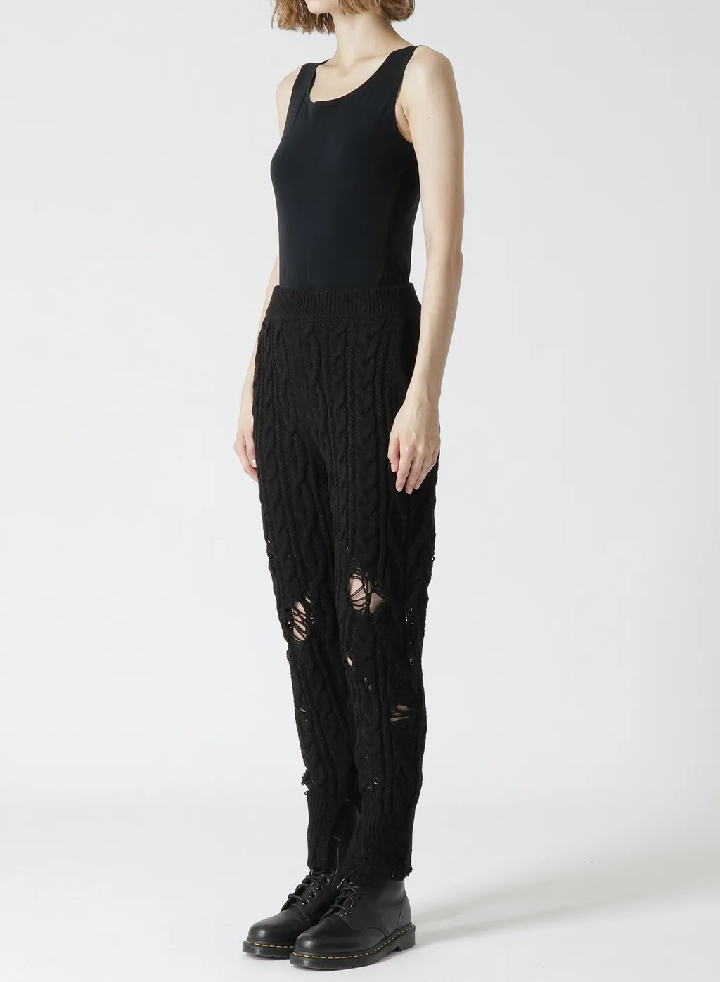Acrylic Wool Ripped Aran Knit Rib Pants
