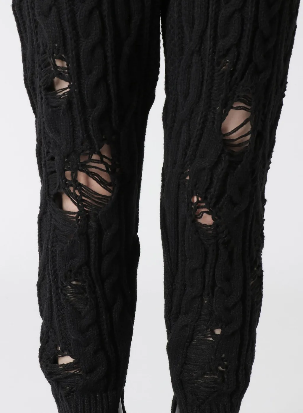 Acrylic Wool Ripped Aran Knit Rib Pants