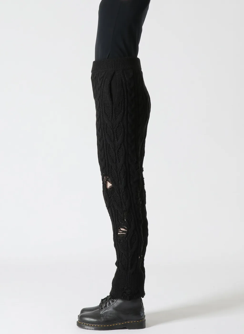 Acrylic Wool Ripped Aran Knit Rib Pants