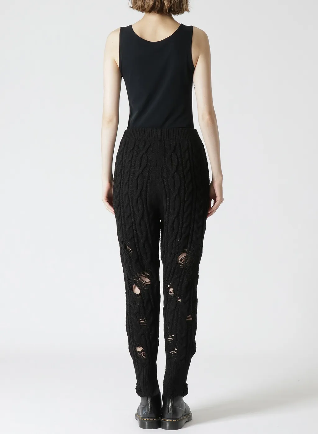 Acrylic Wool Ripped Aran Knit Rib Pants