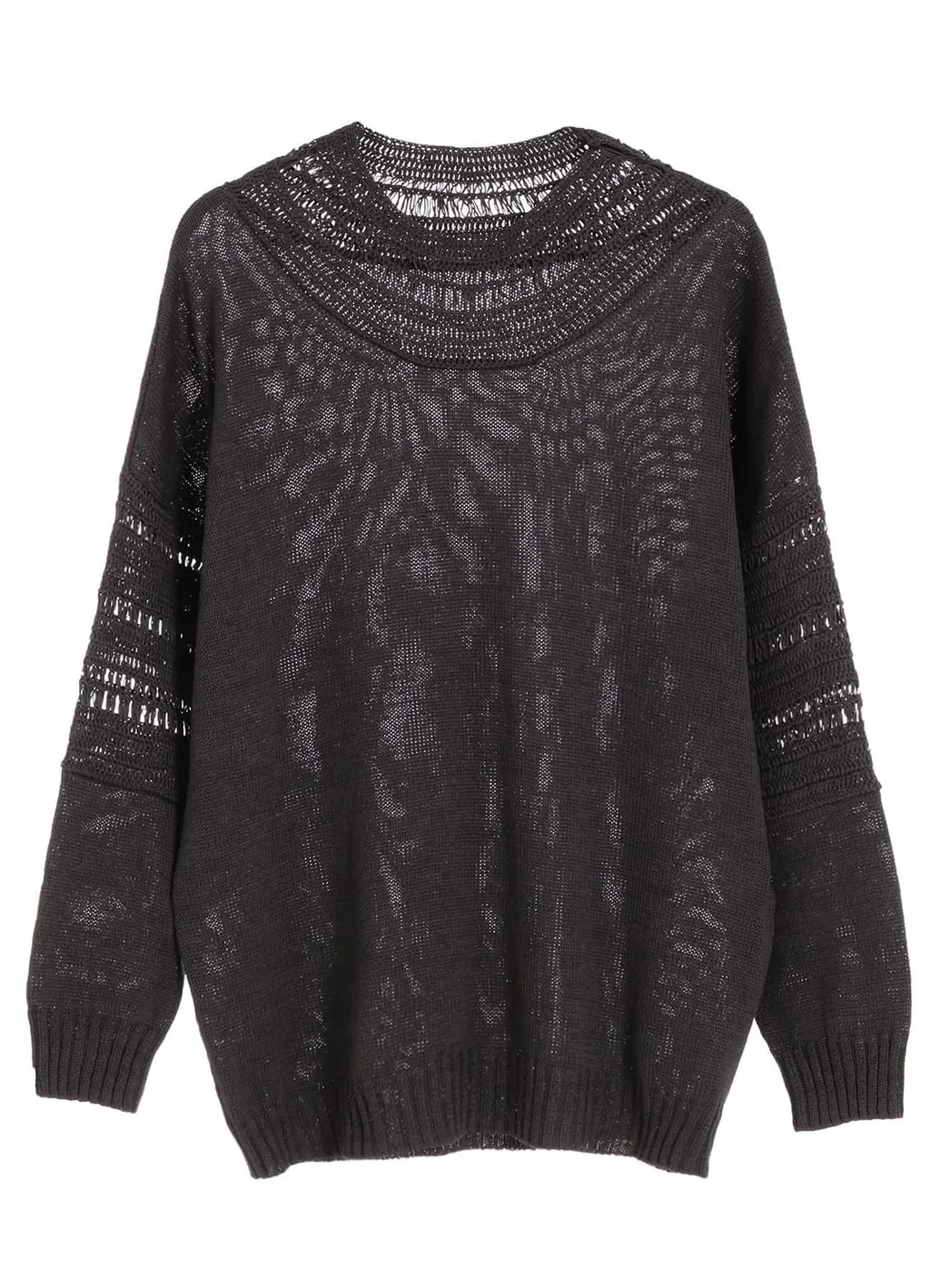 Jersey+Broad Stitch Crochet Long Sleeve Pullover