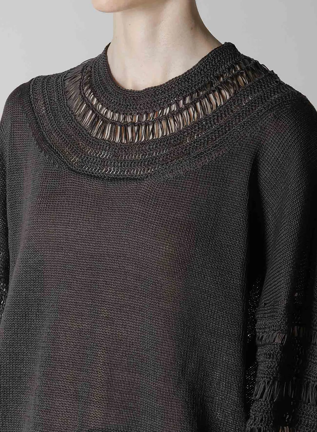 Jersey+Broad Stitch Crochet Long Sleeve Pullover