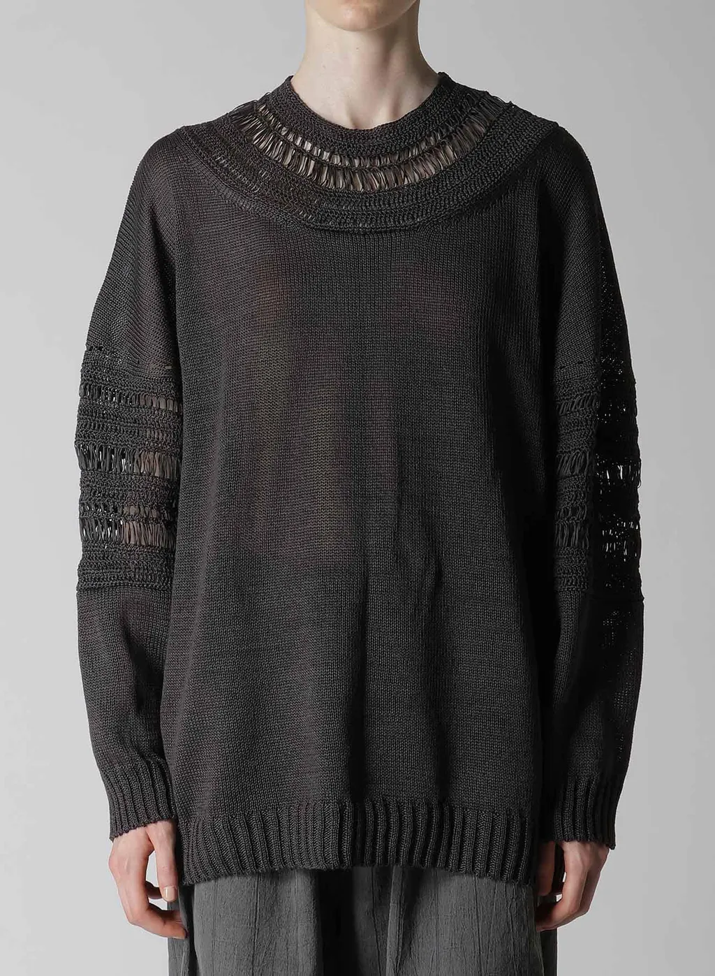 Jersey+Broad Stitch Crochet Long Sleeve Pullover