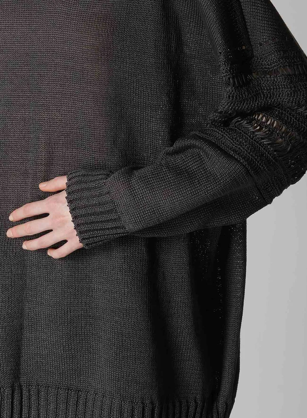 Jersey+Broad Stitch Crochet Long Sleeve Pullover