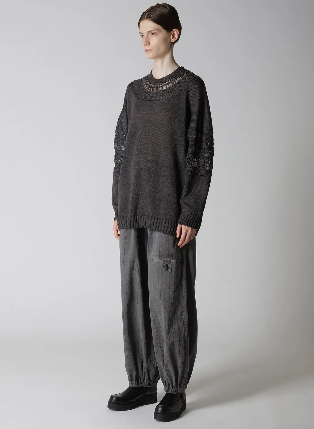 Jersey+Broad Stitch Crochet Long Sleeve Pullover