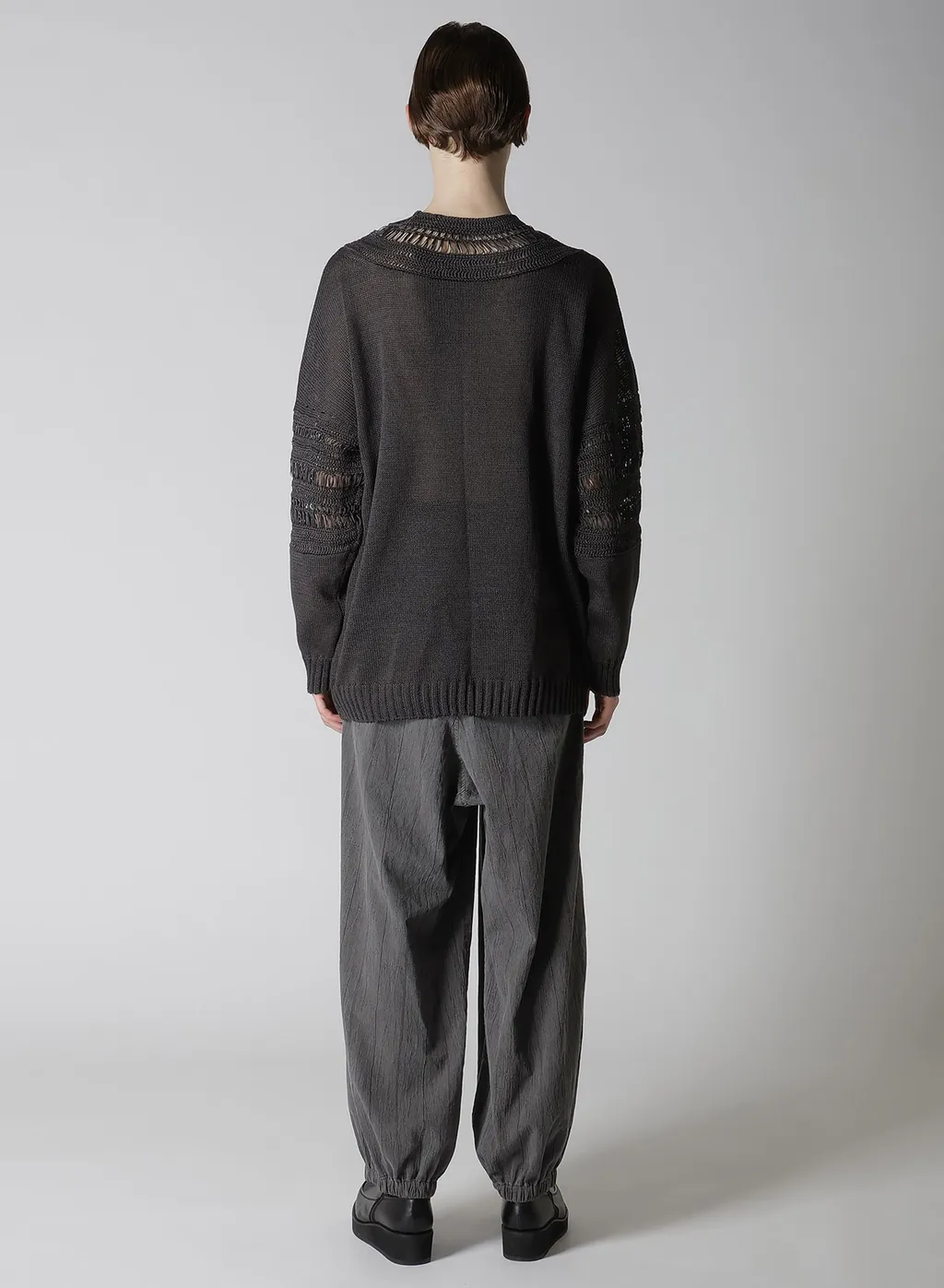 Jersey+Broad Stitch Crochet Long Sleeve Pullover