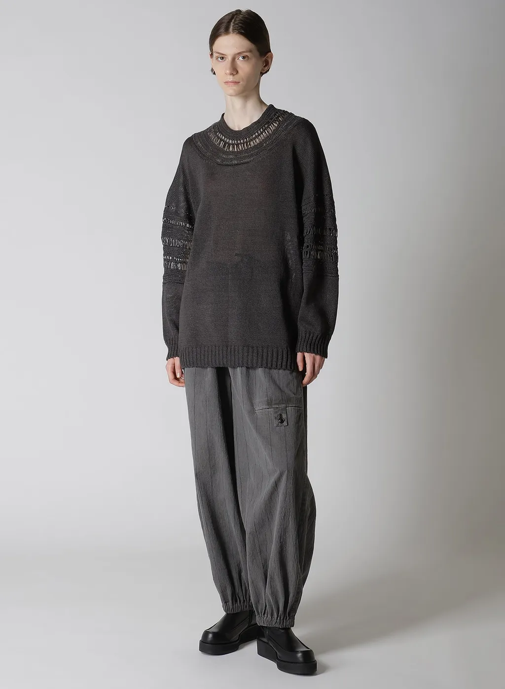 Jersey+Broad Stitch Crochet Long Sleeve Pullover