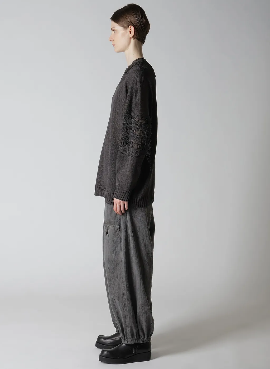 Jersey+Broad Stitch Crochet Long Sleeve Pullover