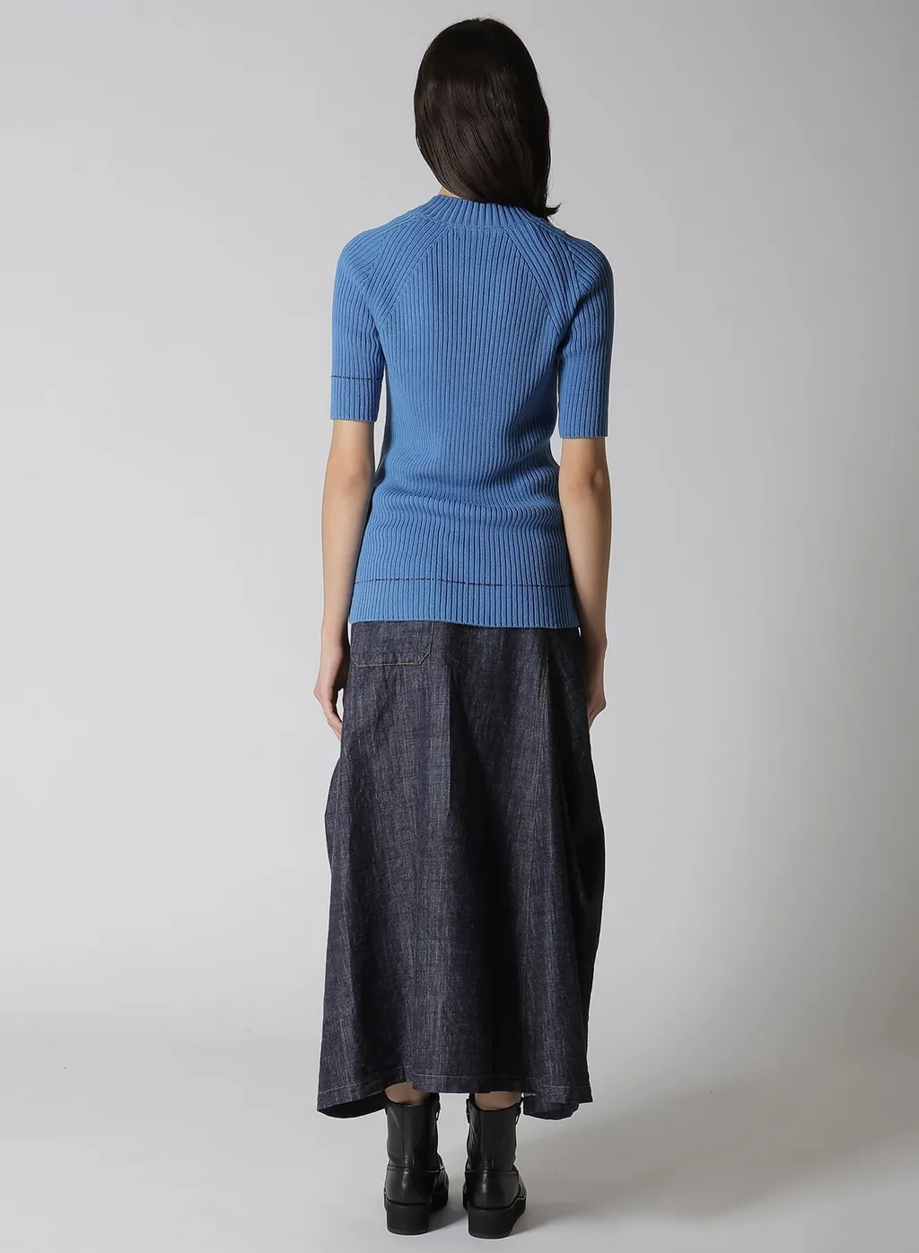 Rib Stitch Twisted Half Sleeve Rib Pullover