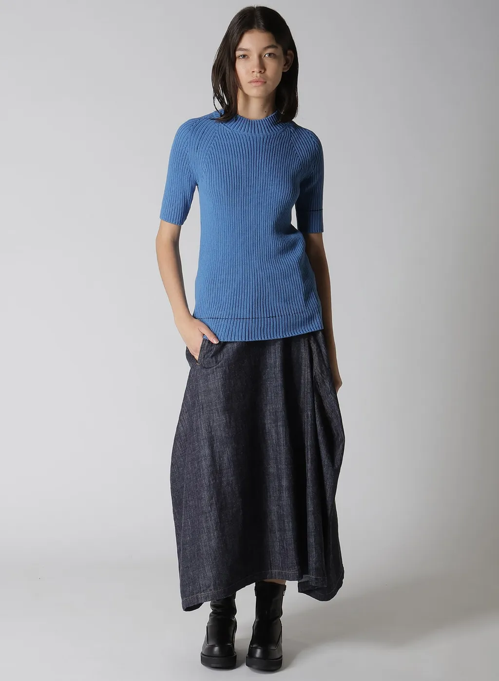 Rib Stitch Twisted Half Sleeve Rib Pullover