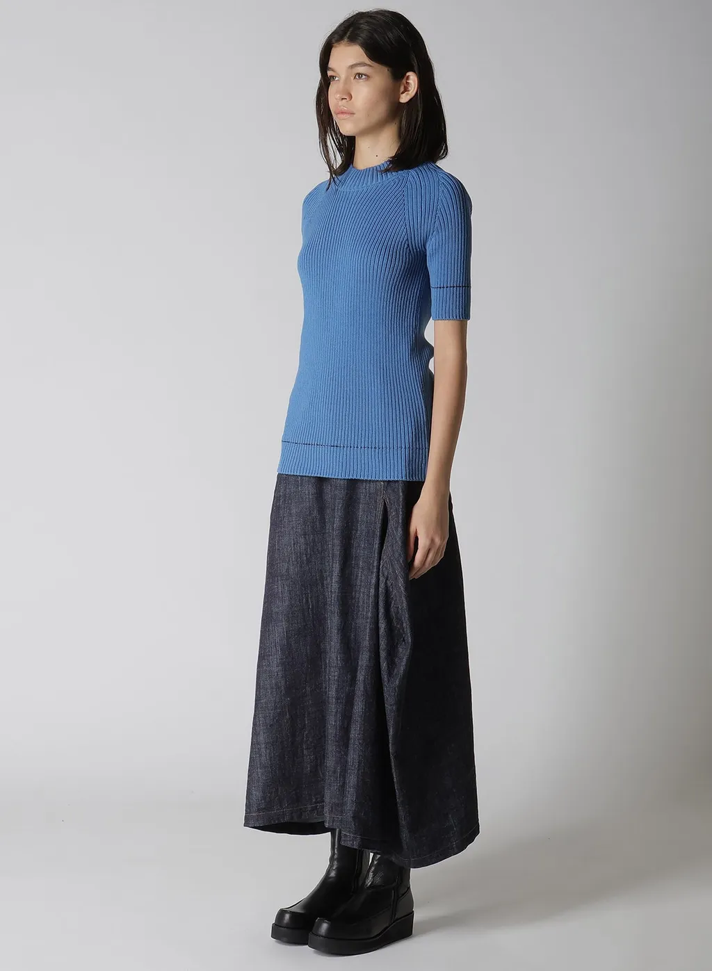 Rib Stitch Twisted Half Sleeve Rib Pullover