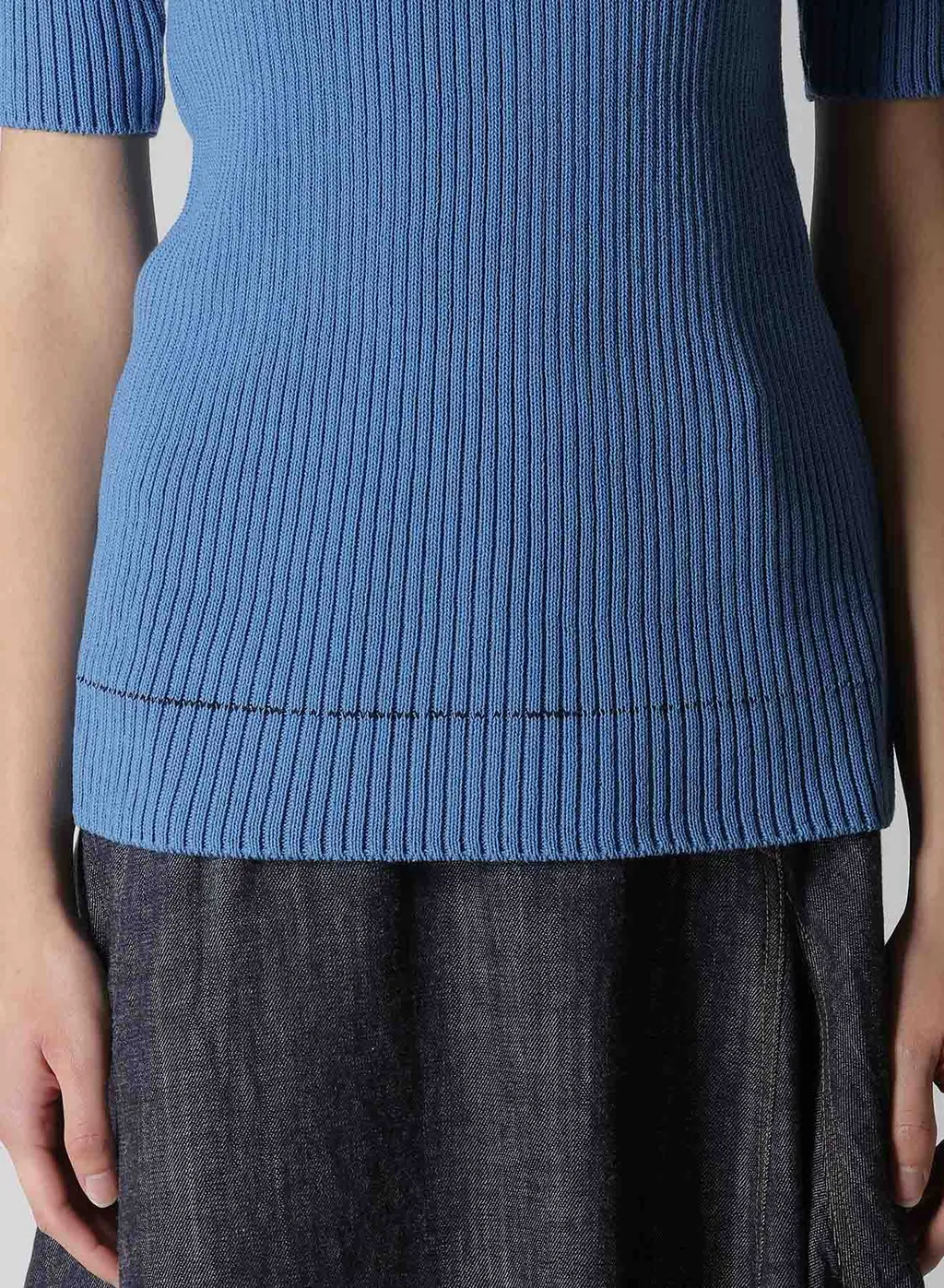 Rib Stitch Twisted Half Sleeve Rib Pullover